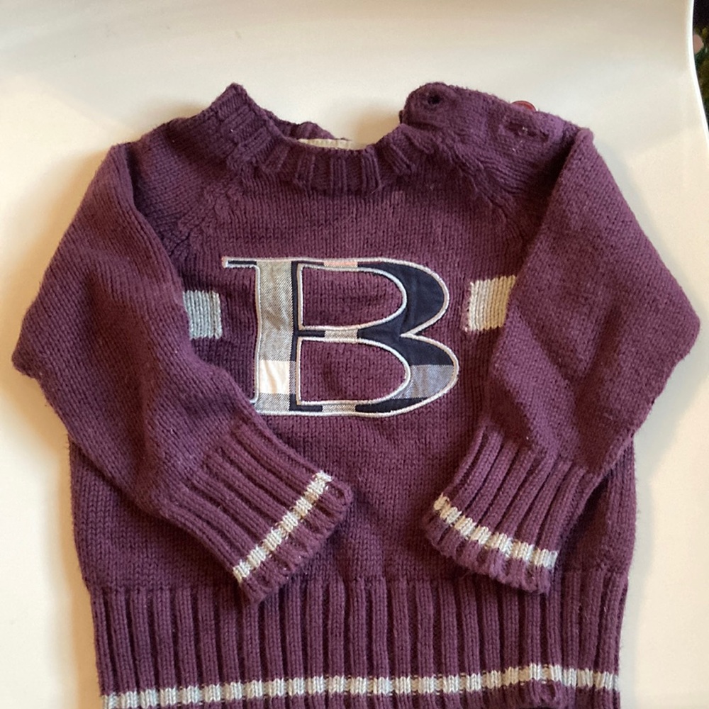 Authentic Burberry “b” baby knit sweater 12 mos